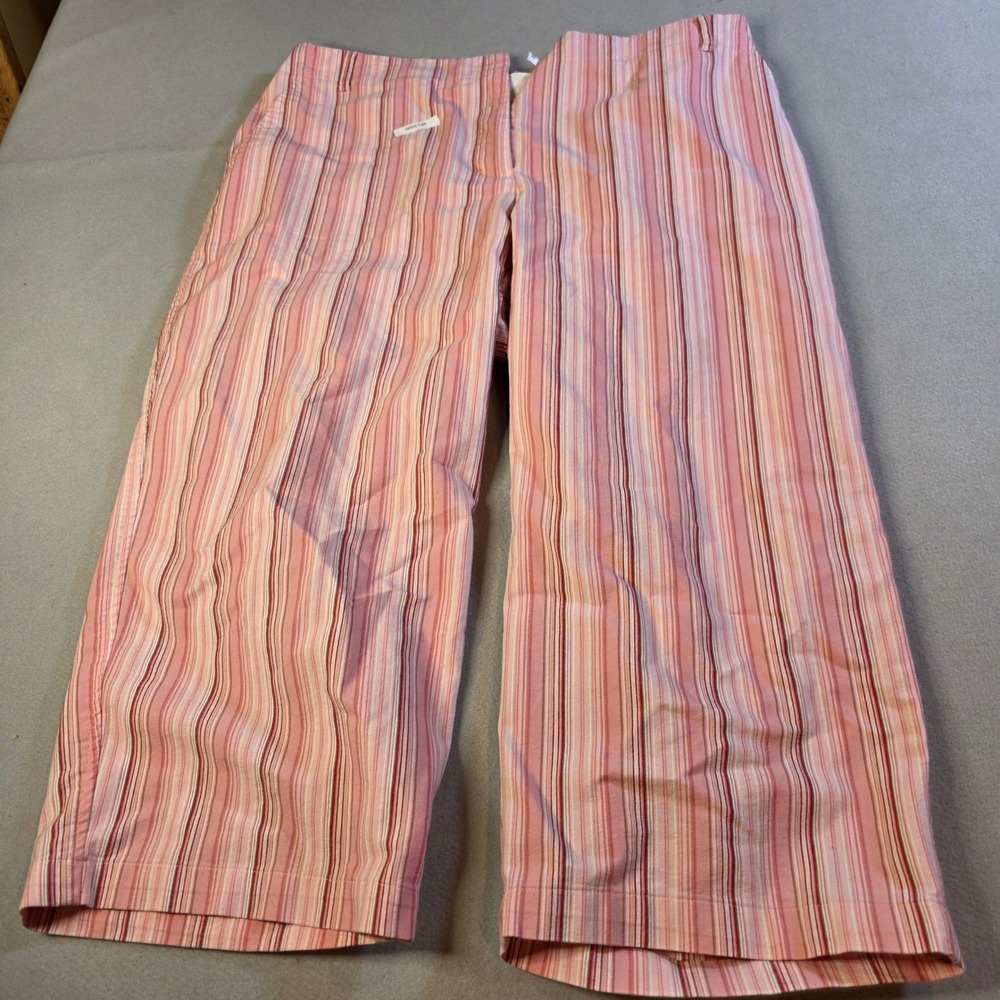 Villager Liz Claiborne Pink Striped Wide Leg Crop Pants Distressed Womens 18